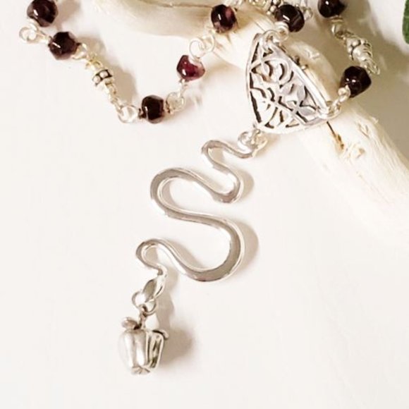 Sterling Silver Garnet Snake Necklace - Picture 3 of 16